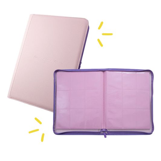 [Baby Pink/Purple] 9 Pocket  PU Zipper Card Binder