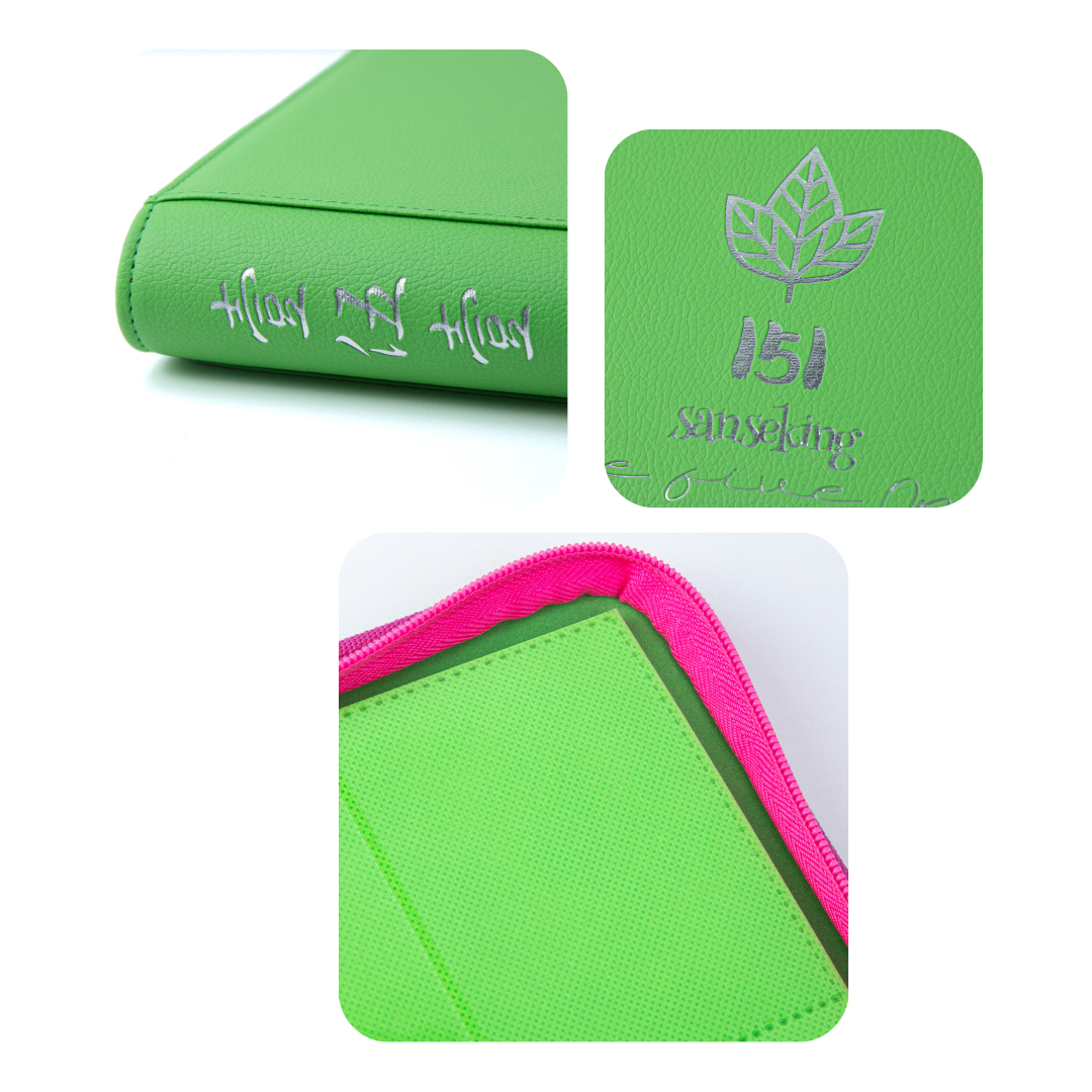 [Green] 9 Pocket  PU Zipper Card Binder
