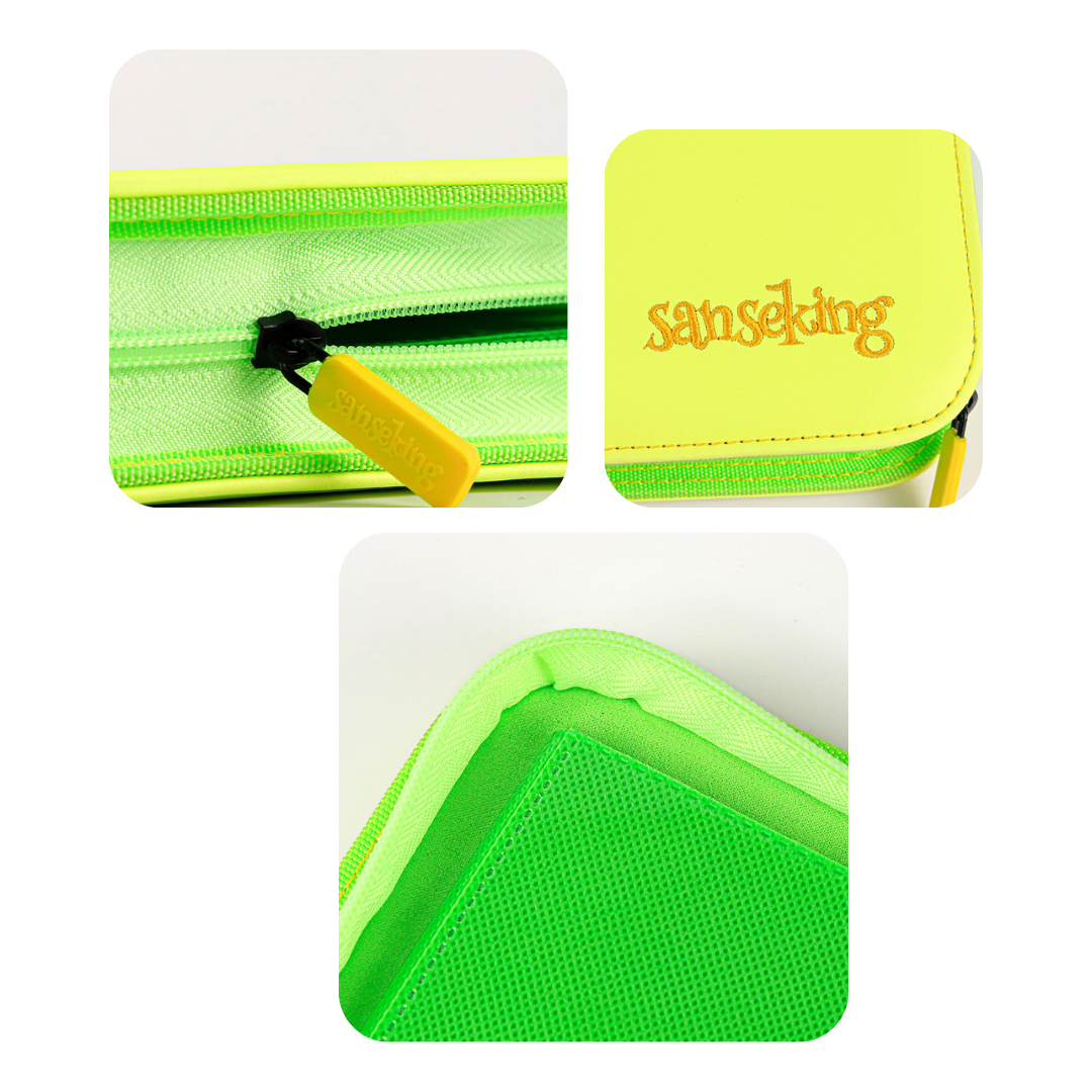 [Neon Yellow/Green] 9 Pocket  PU Zipper Card Binder