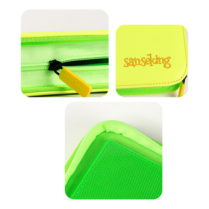 [Neon Yellow/Green] 9 Pocket  PU Zipper Card Binder
