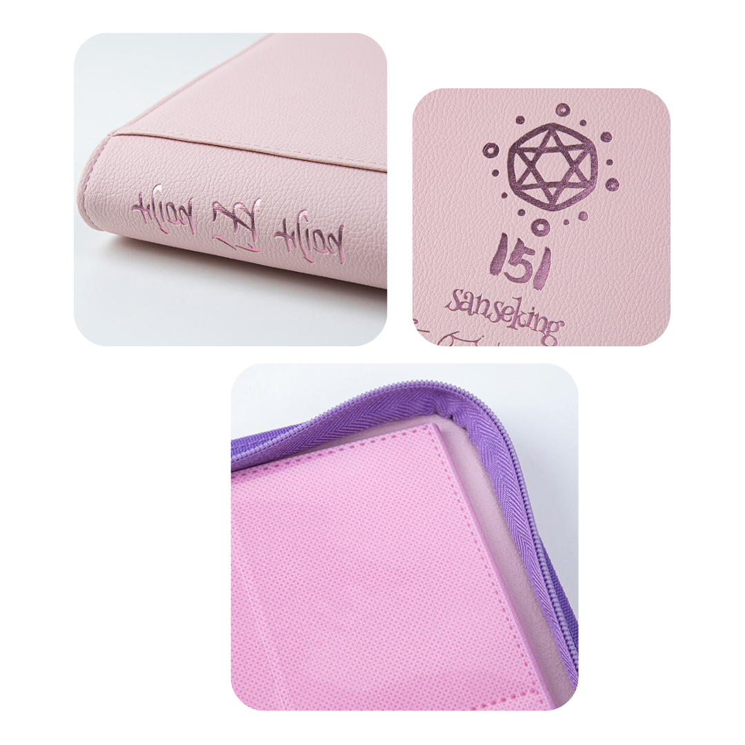[Baby Pink/Purple] 9 Pocket  PU Zipper Card Binder