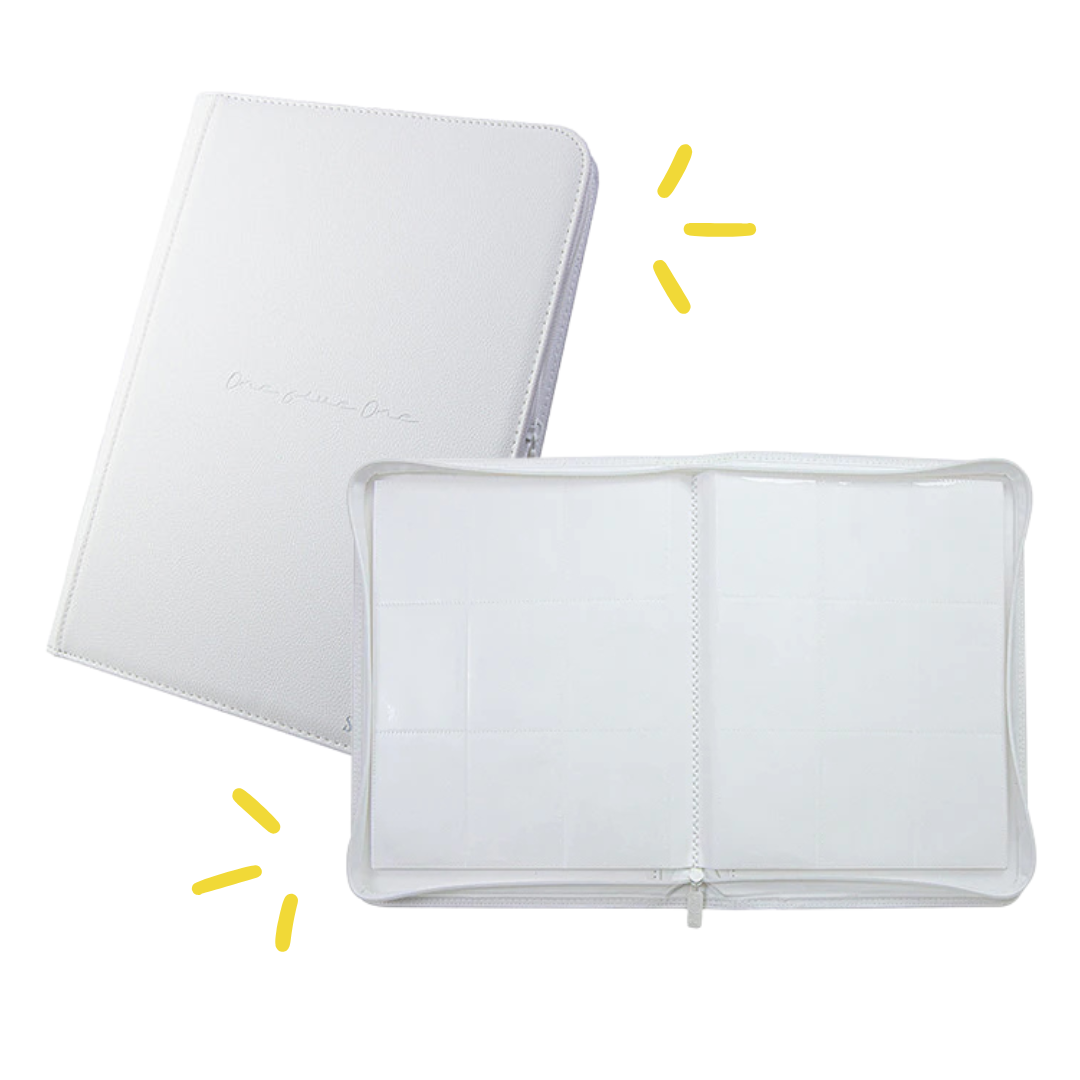 [White] 9 Pocket  PU Zipper Card Binder